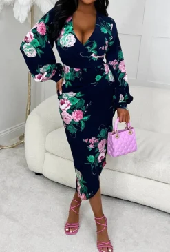 Floral Fair Navy Floral Print Long Sleeve Mini Dress
