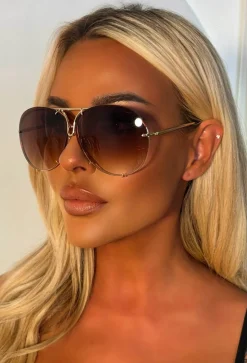 Fly Me Out Brown Aviator Sunglasses