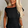 Forbidden Flame Black Ruched Shoulder Top