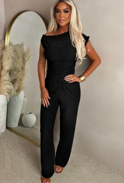 Forbidden Flame Black Ruched Shoulder Top