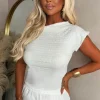 Forbidden Flame Cream Ruched Shoulder Top