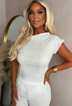 Forbidden Flame Cream Ruched Shoulder Top