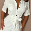 Forever For Now White Button Up Stretch Belted Playsuit