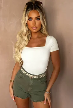 Frayed Destiny Khaki Frayed Stretch Cut Off Shorts