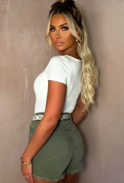 Frayed Destiny Khaki Frayed Stretch Cut Off Shorts