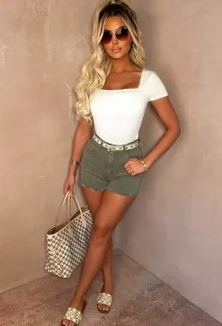 Frayed Destiny Khaki Frayed Stretch Cut Off Shorts