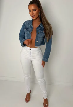 Frayed To See You Mid Blue Frayed Cropped Denim Jacket