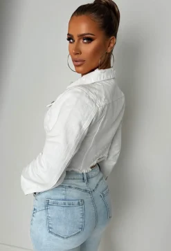 Frayed To See You White Frayed Cropped Denim Jacket