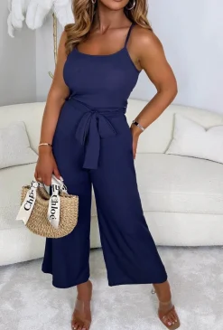 French Kiss Navy Ribbed Jumpsuit