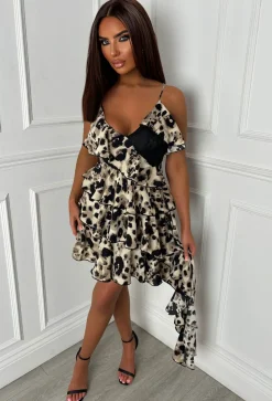 Frenchie Multi Lace Frill Leopard Cami Dress