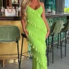 Frilling Temptation Green Frilled Lace Up Back Cami Maxi Dress