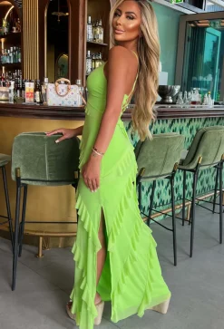 Frilling Temptation Green Frilled Lace Up Back Cami Maxi Dress