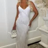 Frilling Temptation White Frilled Lace Up Back Cami Maxi Dress