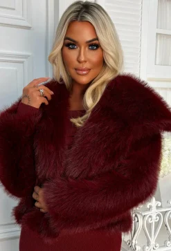 Furever Fantasy Burgundy Ultra Thick Faux Fur Jacket