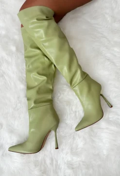 Gal About Town Green Faux Leather Knee High Boots