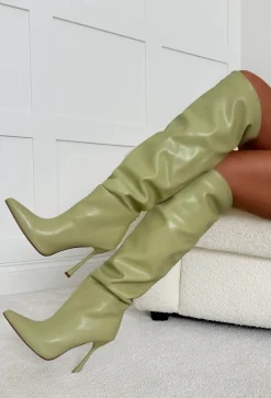 Gal About Town Green Faux Leather Knee High Boots