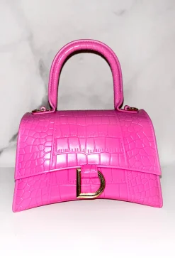Get It Together Hot Pink Croc Gold Detail Bag
