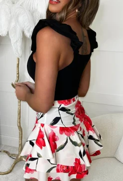 Gift Of A Rose Red Double Layer Printed Skort