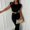 Gilly Black Cut Out Diamante Brooch Sleeveless Dress