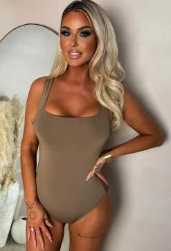 Girl Crush Mocha Square Neck Sleeveless Bodysuit