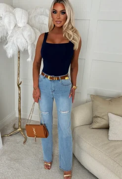Girl Crush Navy Square Neck Sleeveless Bodysuit