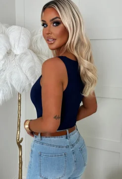 Girl Crush Navy Square Neck Sleeveless Bodysuit
