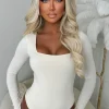 Girl Like Me Cream Square Neck Long Sleeve Bodysuit