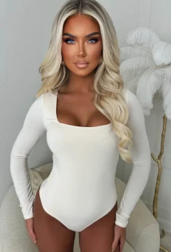 Girl Like Me Cream Square Neck Long Sleeve Bodysuit