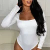 Girl Like Me White Square Neck Long Sleeve Bodysuit
