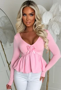 Girly Luxe Light Pink Corsage Puff Ball Stretch Top