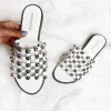 Glamour Galore White Studded Caged Flat Sandals