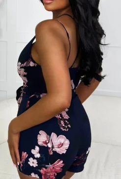 Glamour Gaze Navy Floral Print Cross Strap Playsuit