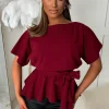 Glow On Fleek Burgundy Batwing Peplum Top