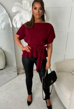 Glow On Fleek Burgundy Batwing Peplum Top