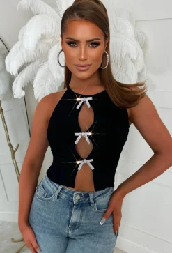 Goddess Glow Black Diamond Bow Knitted Top
