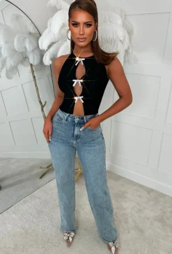 Goddess Glow Black Diamond Bow Knitted Top