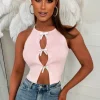 Goddess Glow Light Pink Diamond Bow Knitted Top