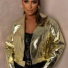 Golden Escape Gold Metallic Cropped Biker Jacket