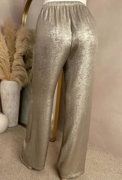 Golden Glow Champagne Metallic Drawstring Straight Trousers