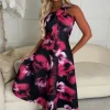 Gorgeous Gal Pink Knot Neck Flower Print Midi Dress