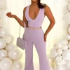 Got Flare Lilac Deep V Wide Leg Jumpsuit