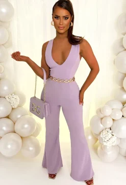 Got Flare Lilac Deep V Wide Leg Jumpsuit