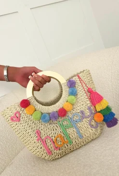 Grecian Glam Multi Embellished Straw Bag
