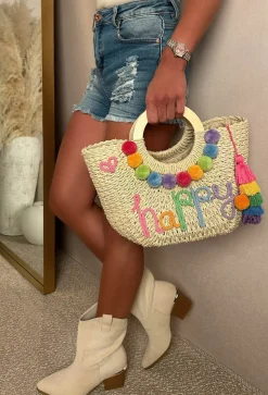 Grecian Glam Multi Embellished Straw Bag
