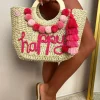 Grecian Glam Pink Embellished Straw Bag