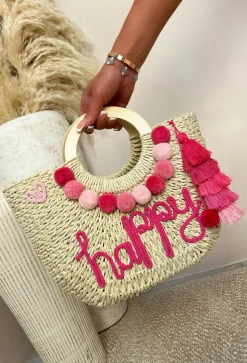 Grecian Glam Pink Embellished Straw Bag