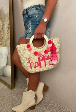 Grecian Glam Pink Embellished Straw Bag