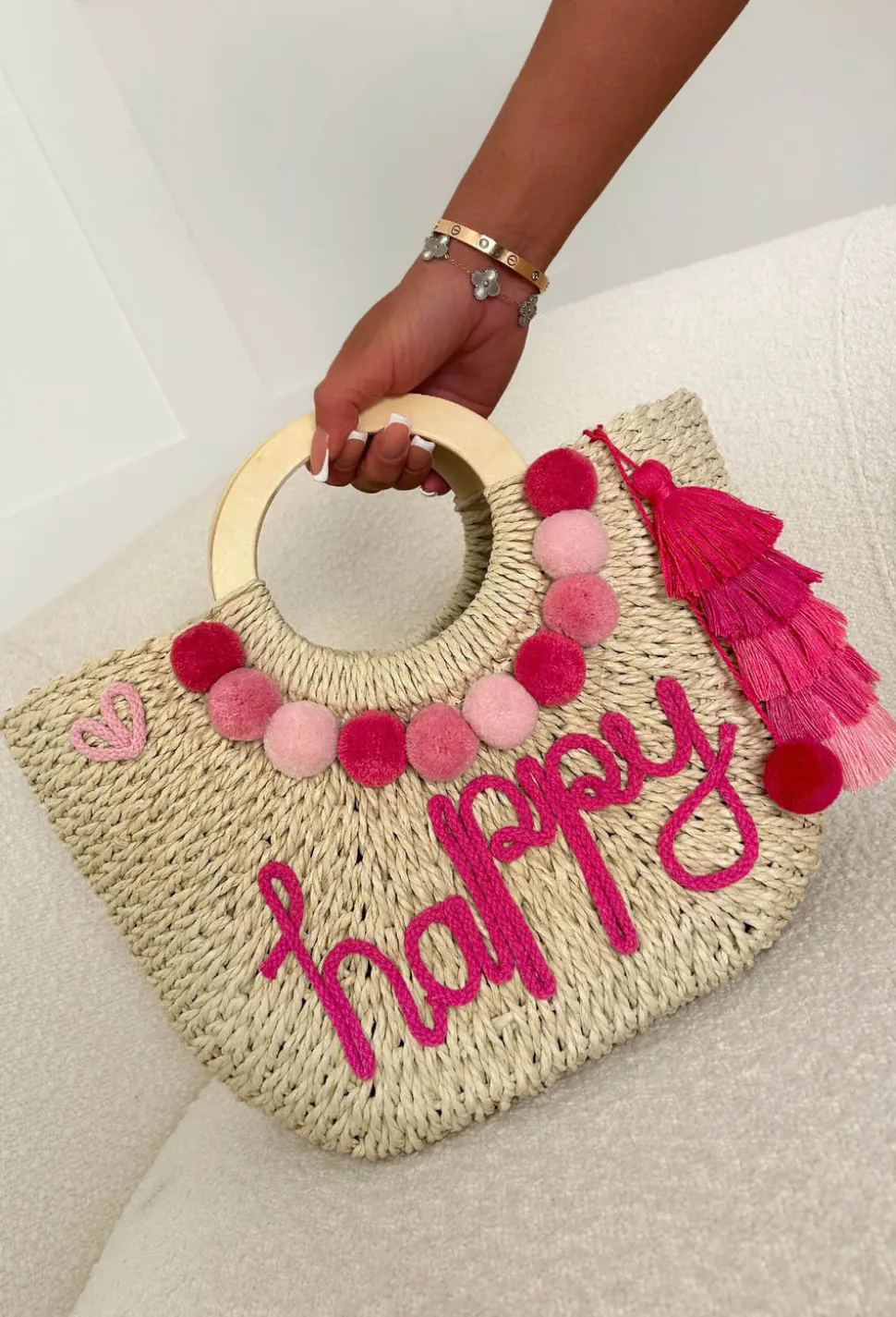 Grecian Glam Pink Embellished Straw Bag