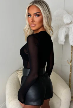 Hard To Miss Black Sheer Mesh Bodysuit