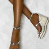 Haute In The Sun Silver Diamond Embellished Sole Wedges